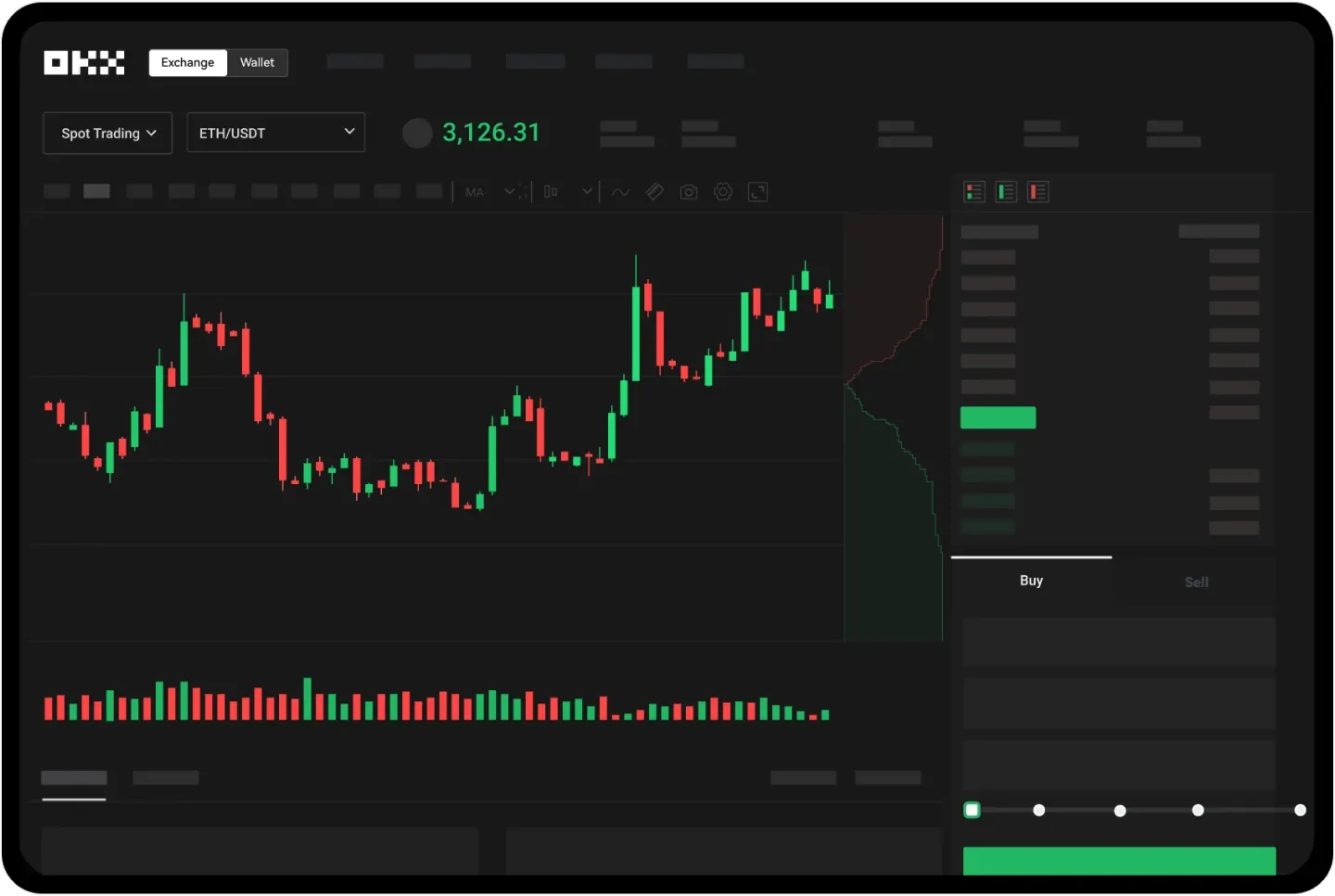 ok交易官网提供多种专业工具，包括K线图和订单簿